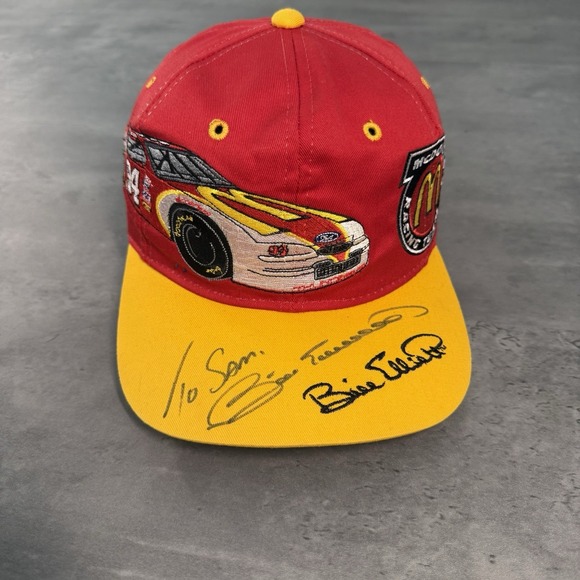 Vintage Mcdonalds Racing Team Bill Elliott Autographed Snapback Hat Trucker RARE